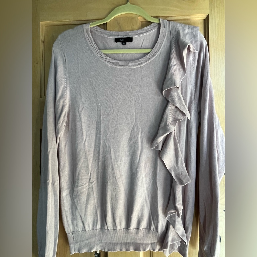 Fate brand mauve front ruffle sweater in large